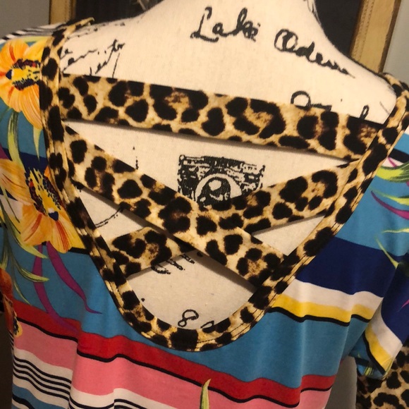 Watermelon Blue Stripe/Leopard Print T-Shirt - Picture 3 of 8